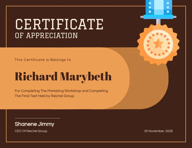 Dark Brown Simple Appreciation Certificate Template