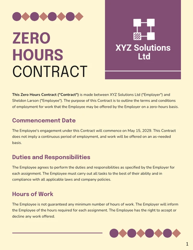 Zero Hours Contract Template - Page 1