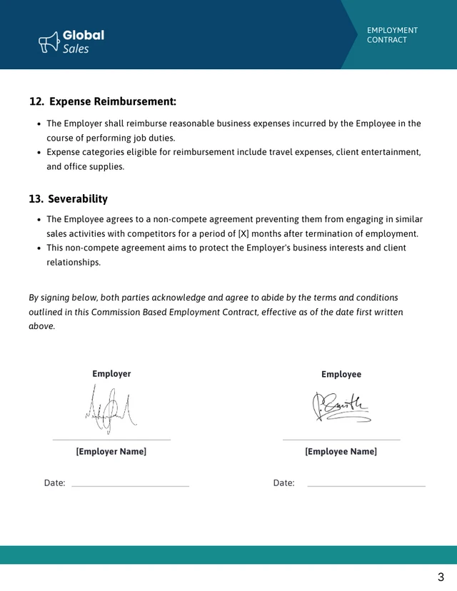 Commission Based Employment Contract Template - Page 3