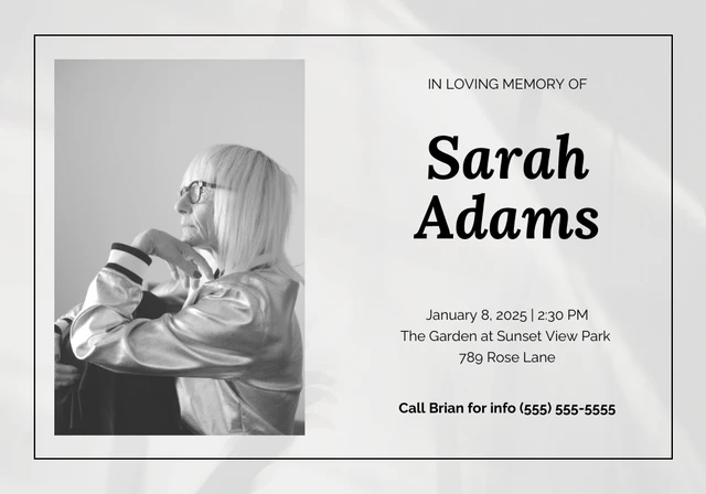 Light Grey Minimalist Obituary Cards Template