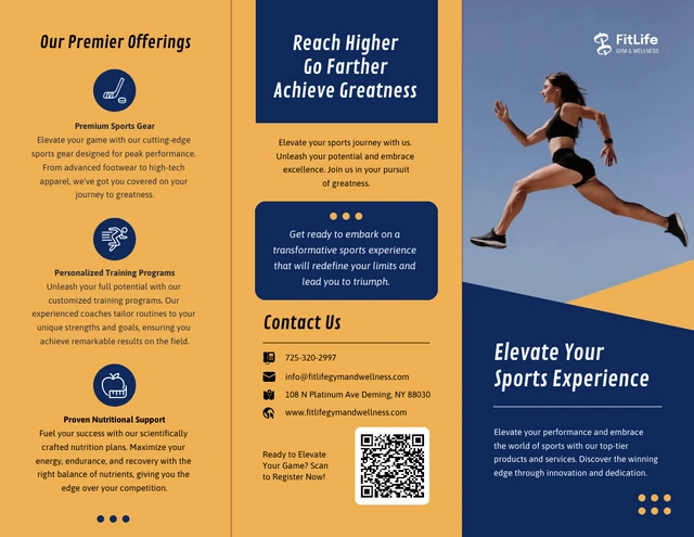 Simple Blue and Orange Sport Tri-fold Brochure - Page 1