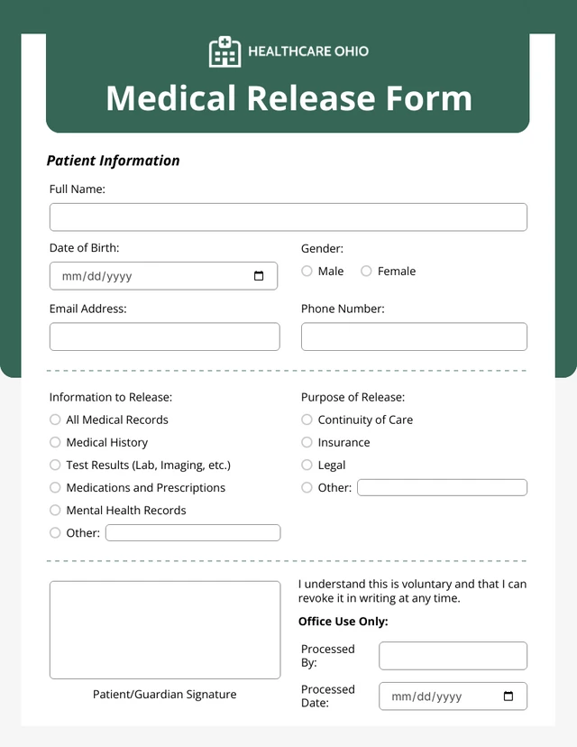 Medical Release Form Template