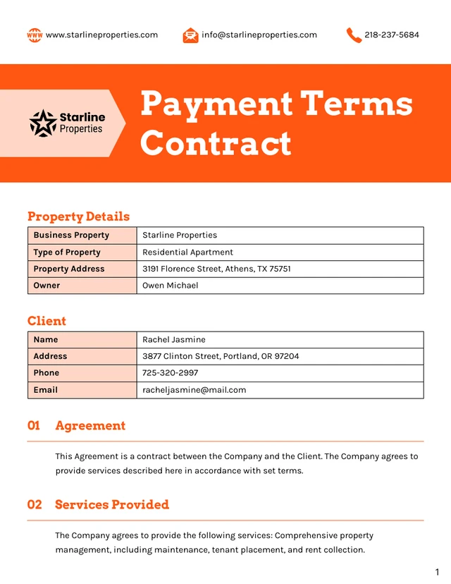 Payment Terms Contract Template - Page 1