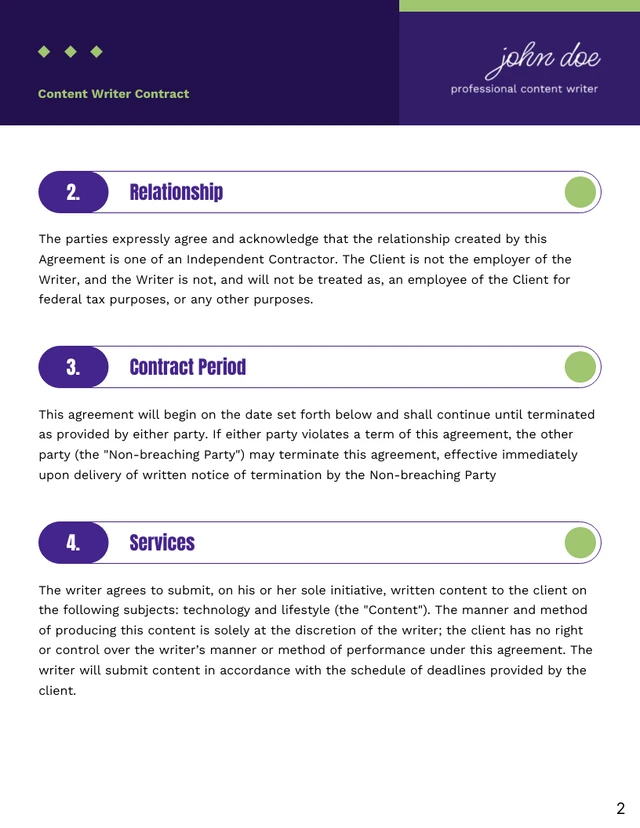 Content Writer Contract Template - Page 2
