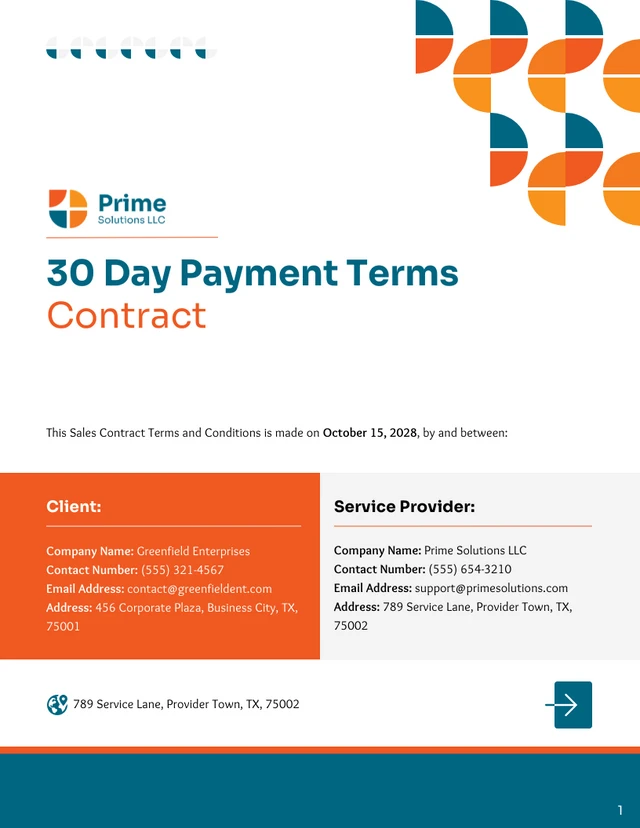 30 Day Payment Terms Contract Template - Page 1