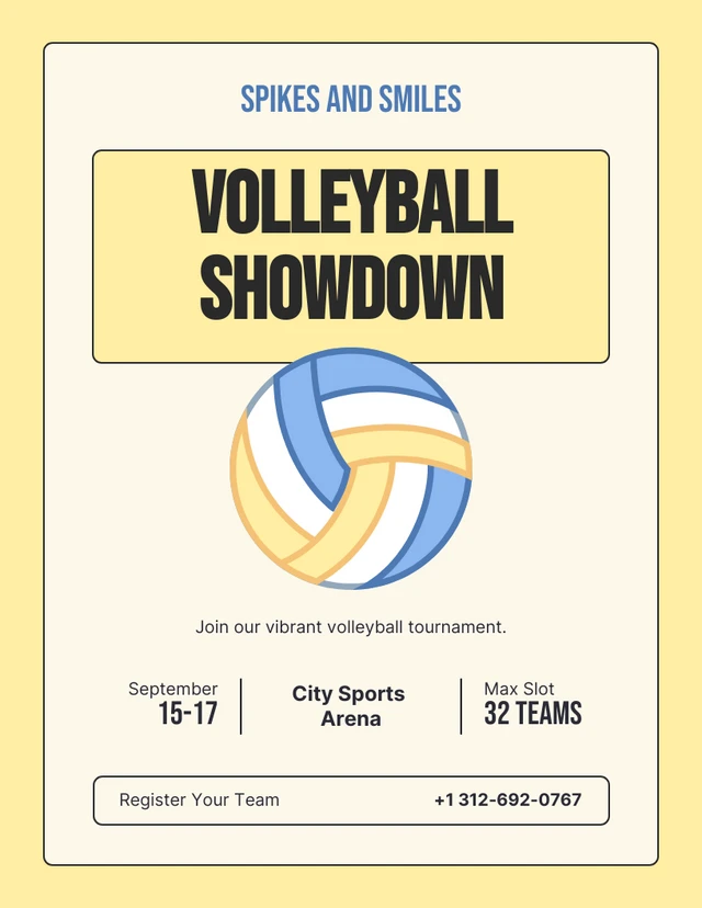 Retro Cream And Yellow Illustrative Volleyball Poster Template