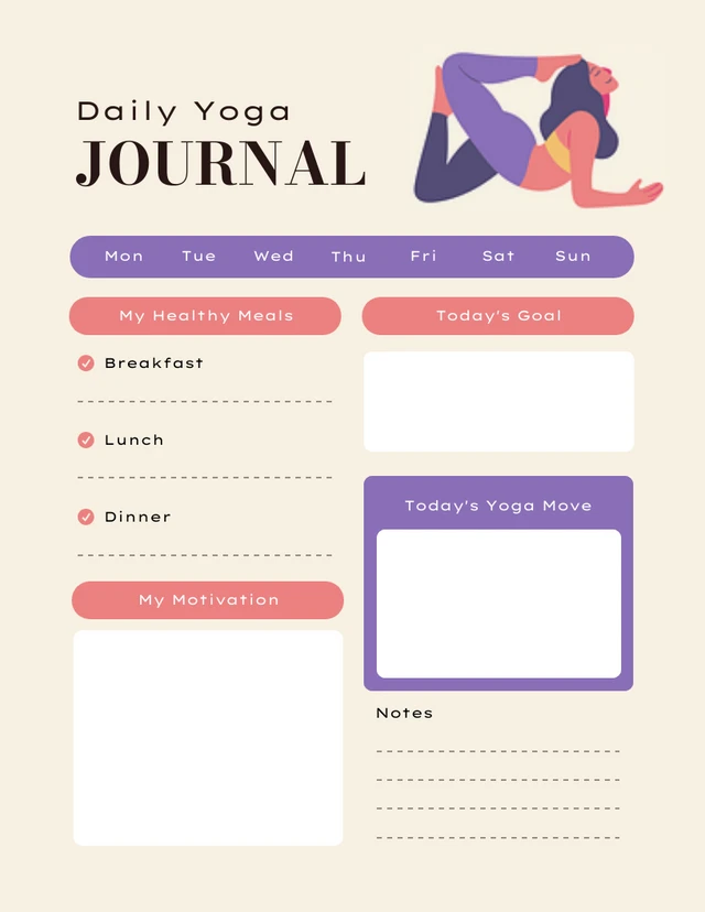 Biege Purple Daily Yoga Journal  Template