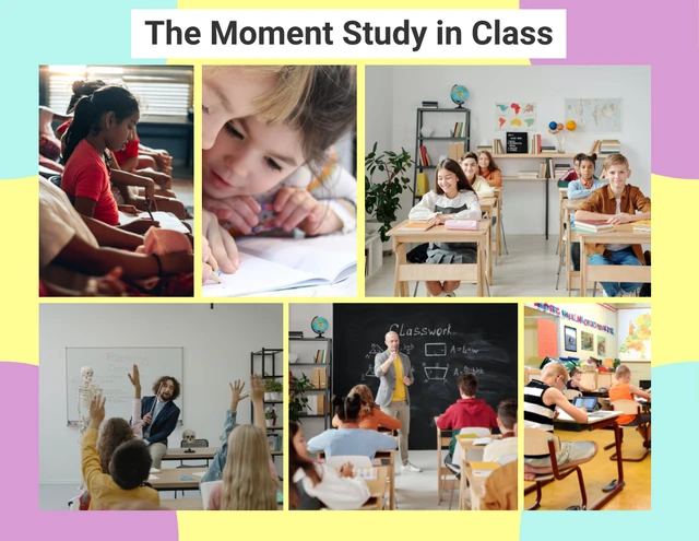 yellow colorful moment study in class photo collage Template