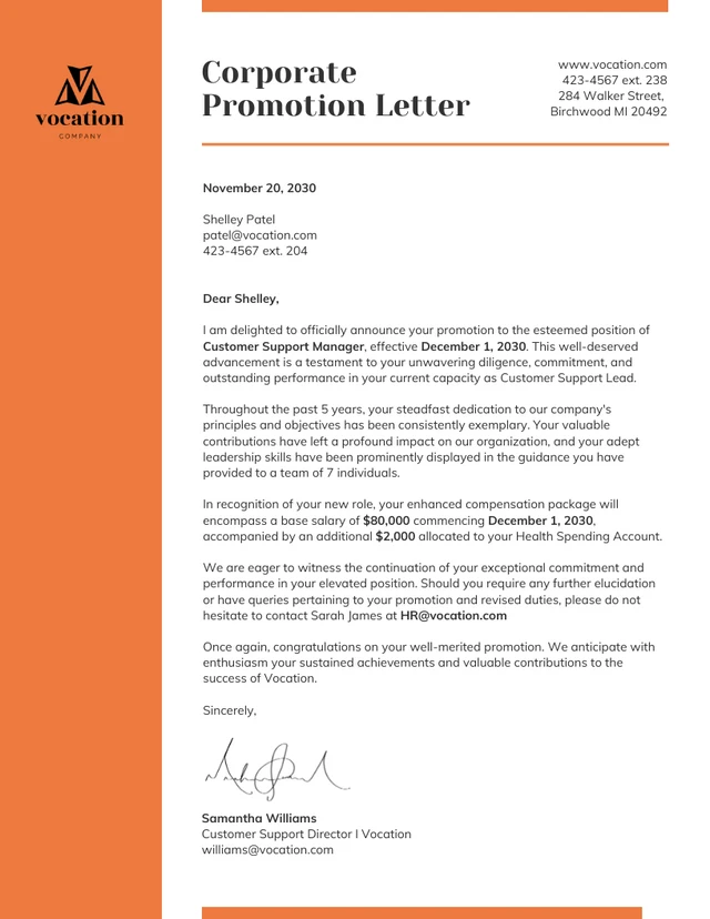 Orange Simple Professional Promotion Letters Template