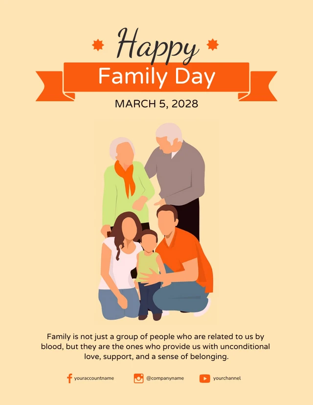 Cream and Orange Happy Family Day Poster Template
