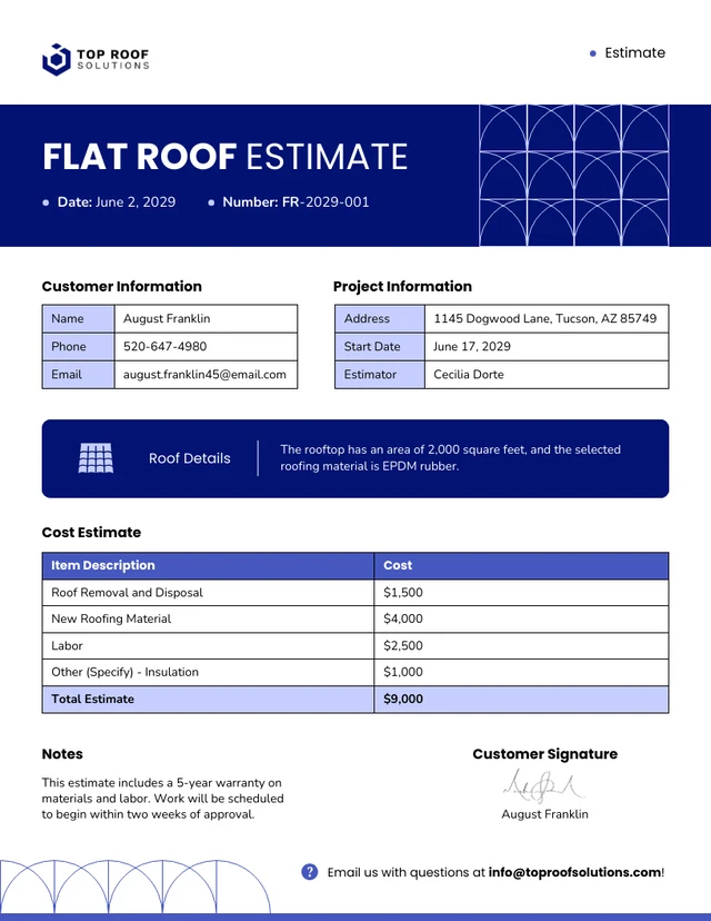 Flat Roof Estimate Template