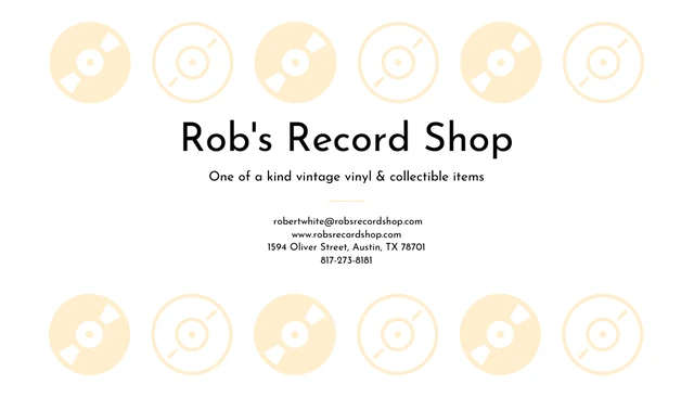 Vintage Record Music Shop Business Card - Page 1