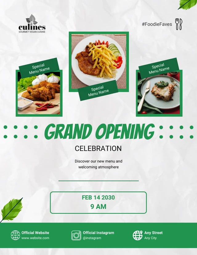 Grand Opening Restaurant Green Template Poster
