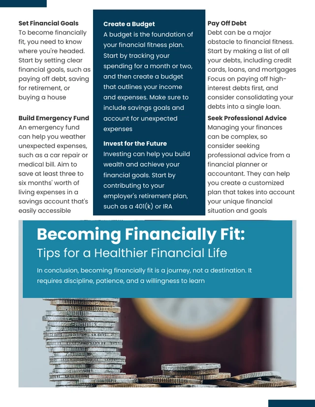 Dark Blue Becoming Financially Fit Newsletter