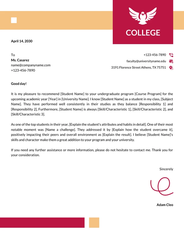 White And Red Minimalist College Letterhead
