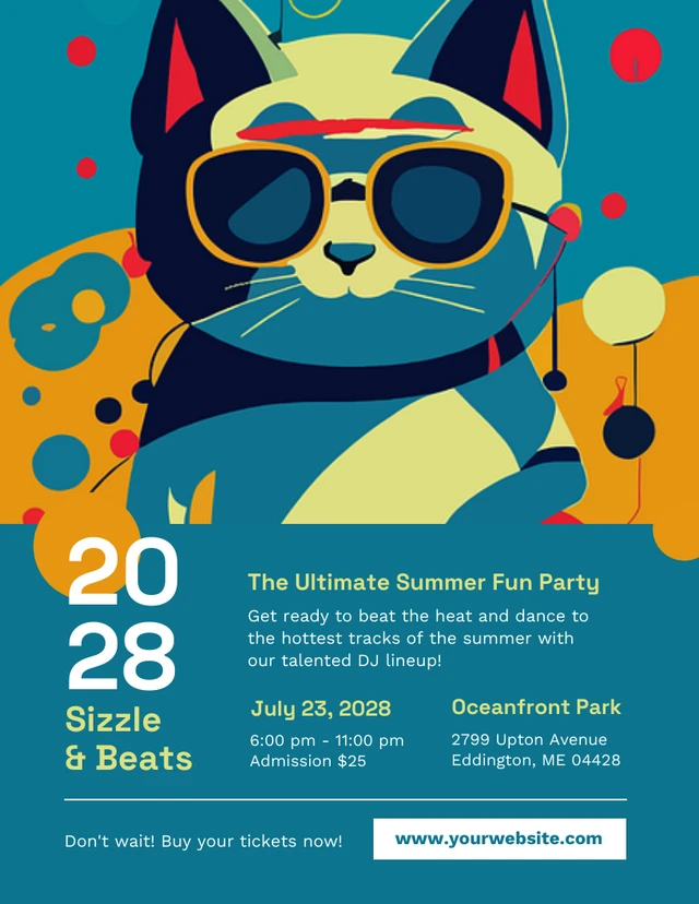 Green Blue and Orange Summer Fun Party Poster Template
