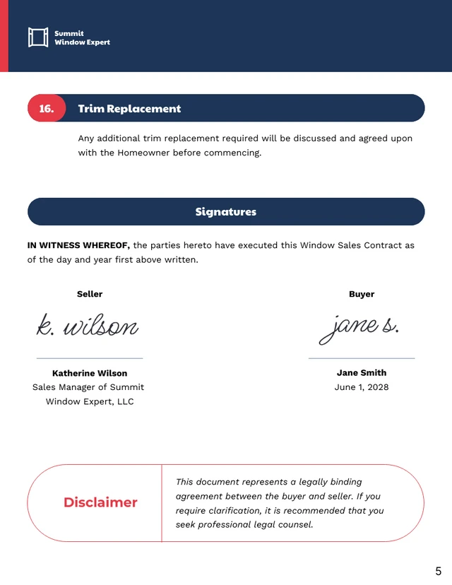 Window Sales Contract Template - Page 5