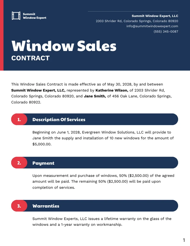 Window Sales Contract Template - Page 1