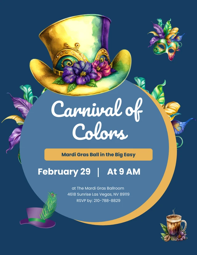 Blue Navy Mardi Gras Invitation Template