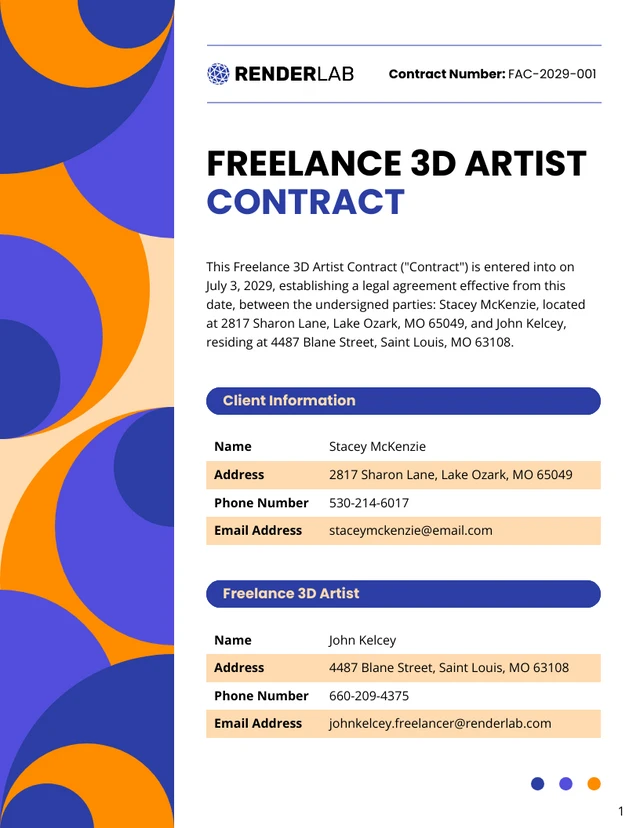 Freelance 3D Artist Contract Template - Page 1