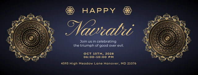 Dark Blue And Gold Happy Navratri Banner