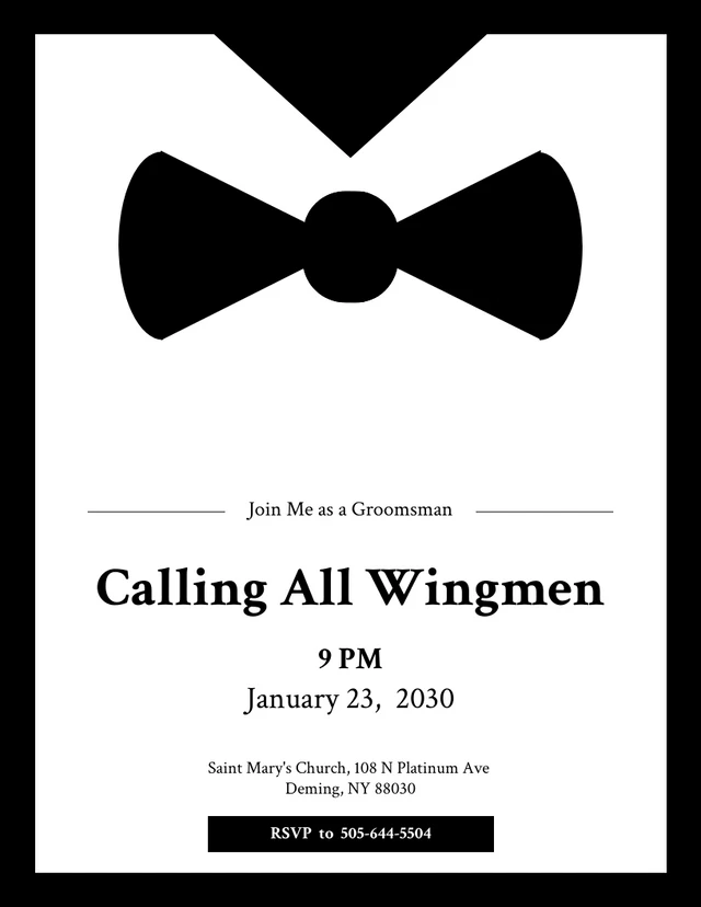 Minimalist Clean Black And White Groomsman Invitations Template