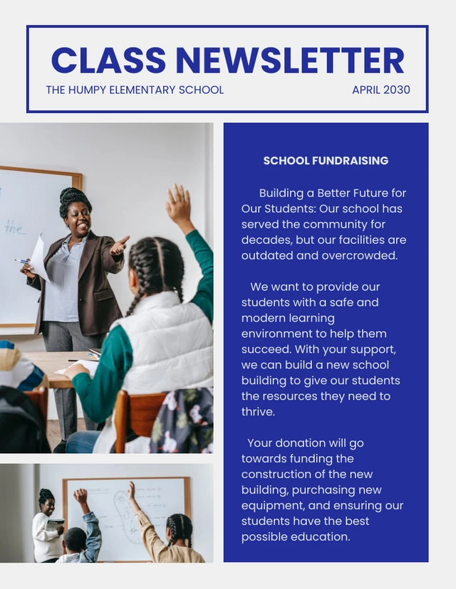 Light Grey And Blue Minimalist School Class Newsletter