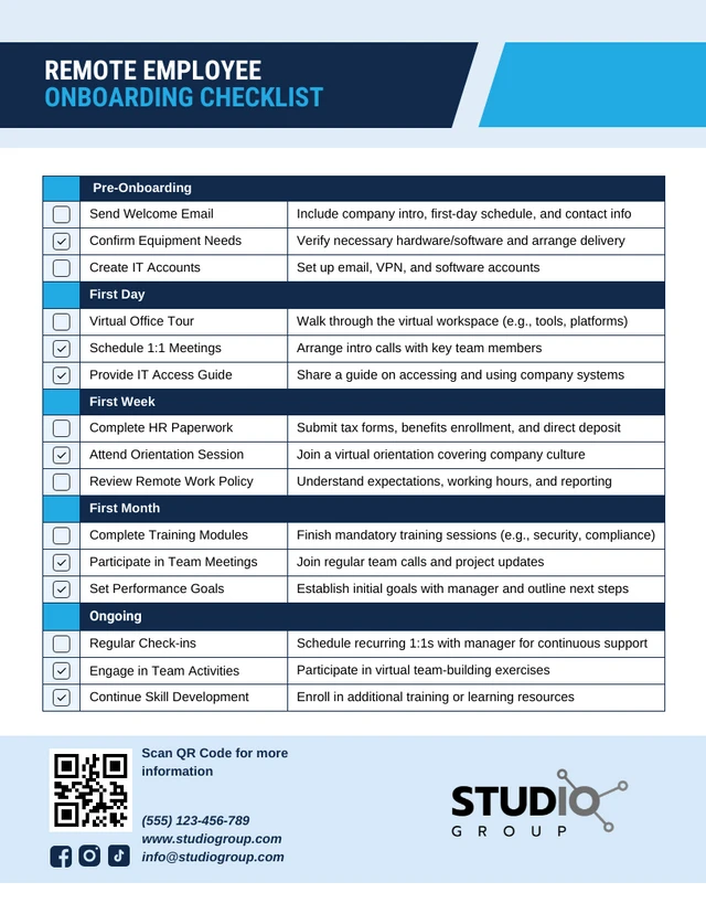 Remote Employee Onboarding Checklist Template