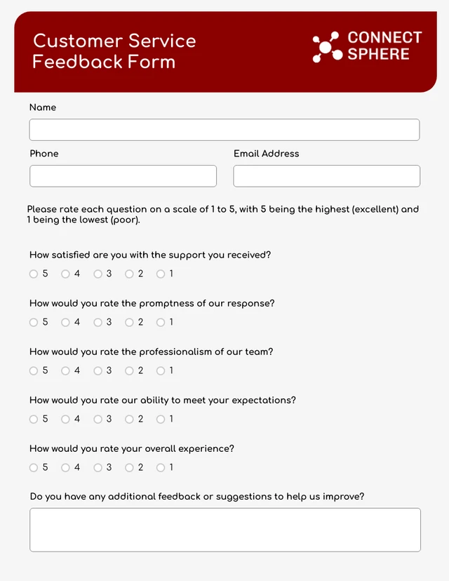 Red And Grey Simple Modern Customer Service feedback Form Template