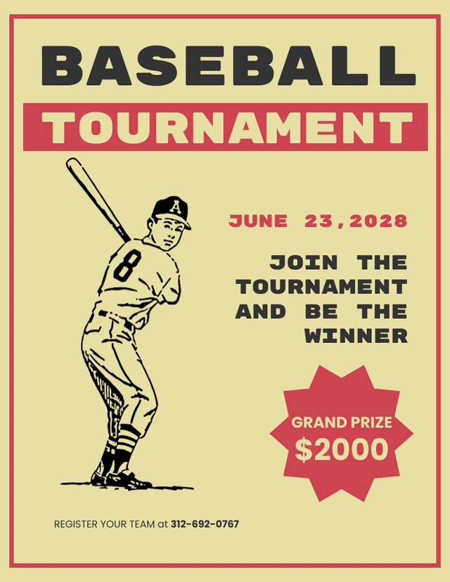 Red Brown Vintage Baseball Tournament Poster Template
