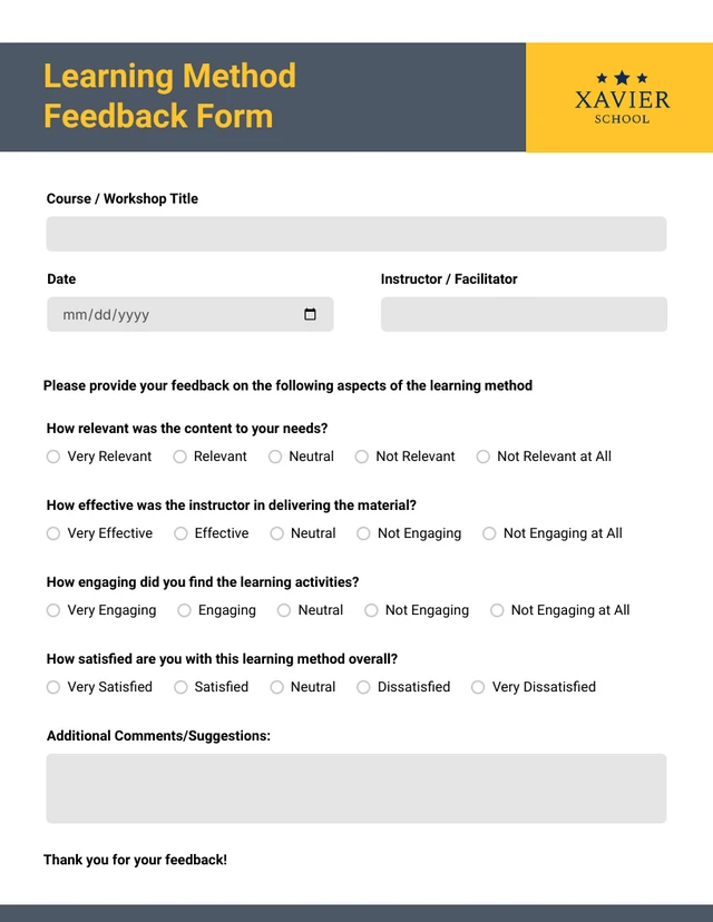 Navy and Yellow Minimalist Feedback Forms Template