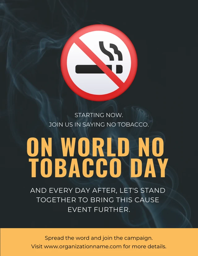 Black Simple Photo World No Tobacco Day Campaign Poster Template