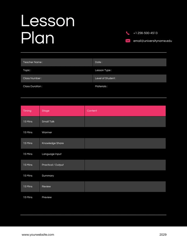 Dark Red Lesson Plan Template