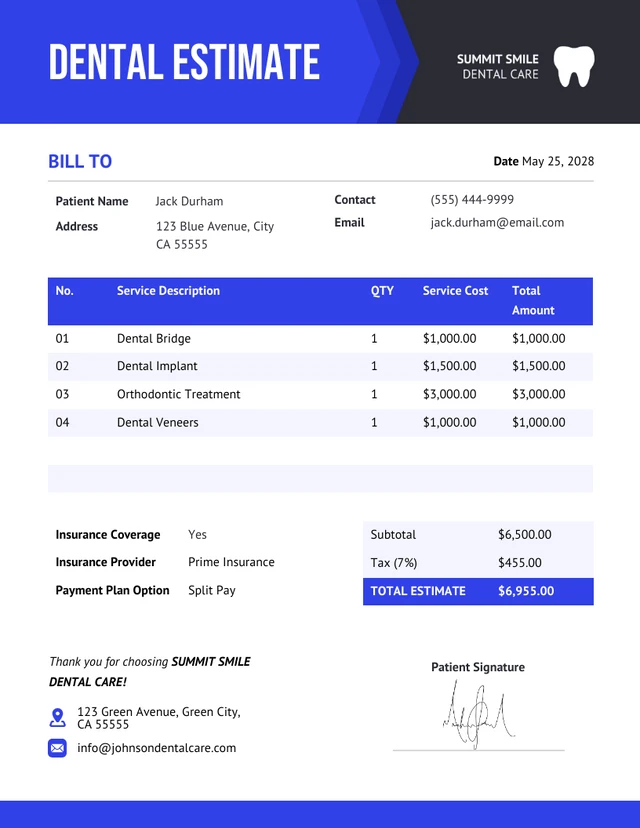 Dental Estimate Template