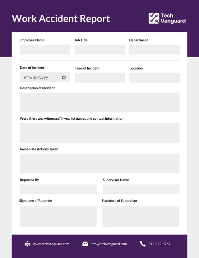 Work Accident Report Template