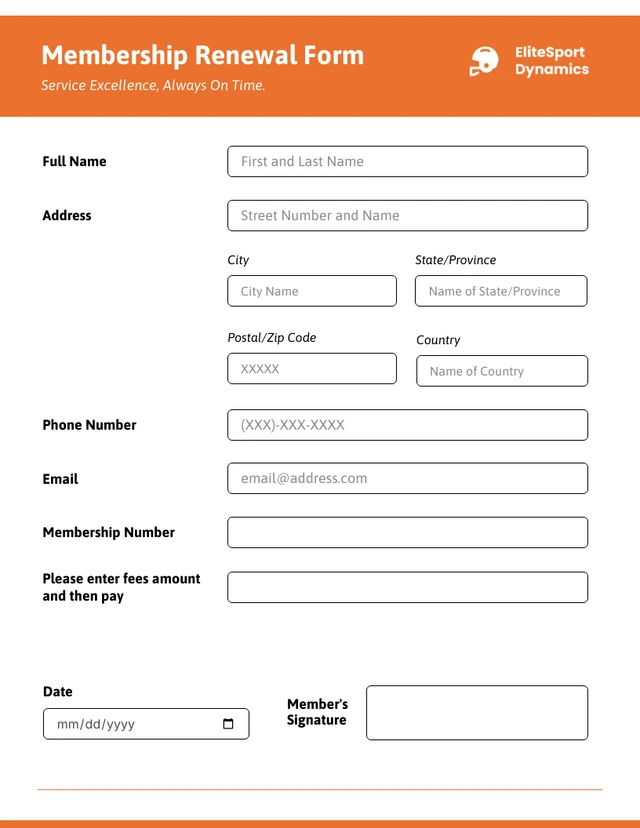 Simple Orange Membership Form Template