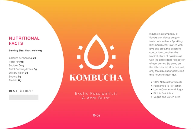 Gradient Kombucha Beverage Water Bottle Label Template