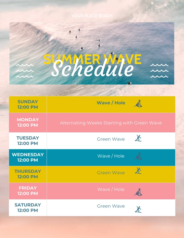 Green Blue Summer Wave Beach Schedule Template