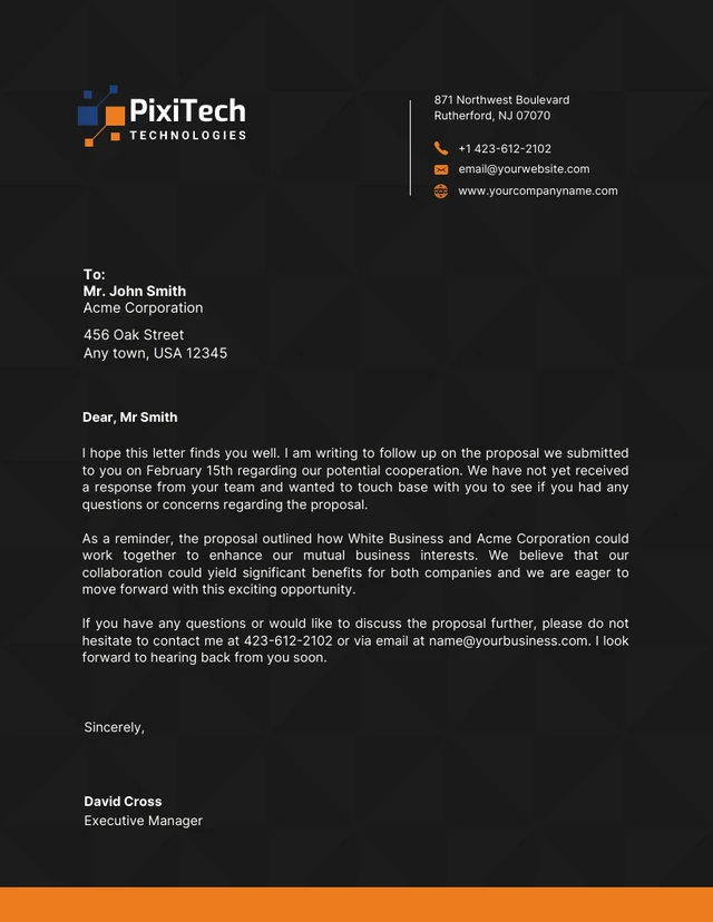 Dark And Orange Elegant Business Letterhead Template
