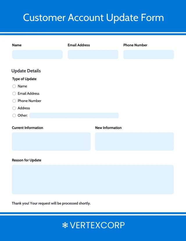 Simple Clean Blue and White Customer Service Form Template