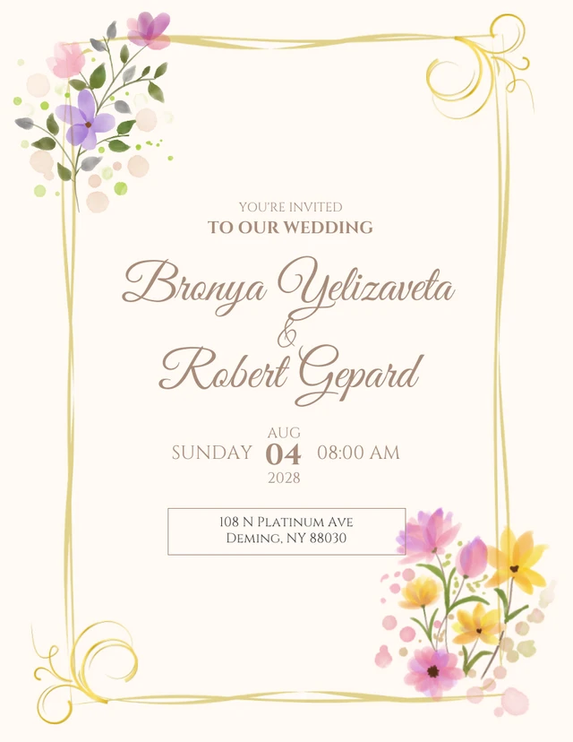 Cream Floral Frame Wedding Reception Card Template
