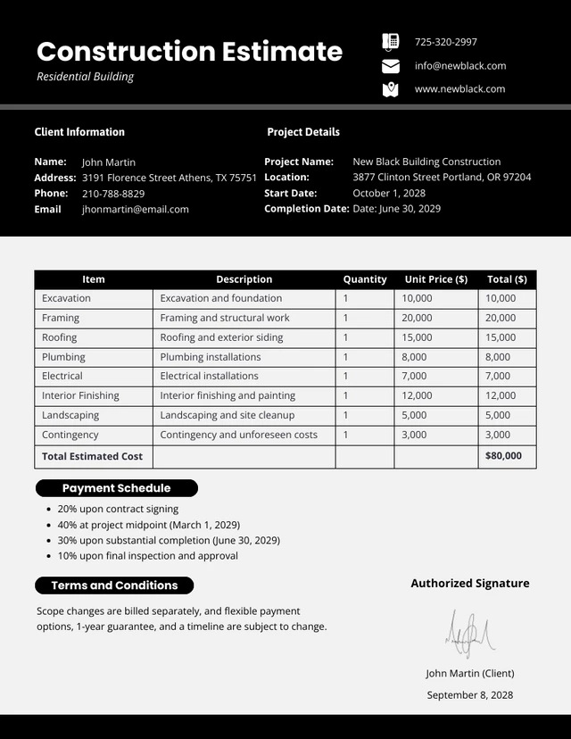 Residential Building Constuction Estimate Template