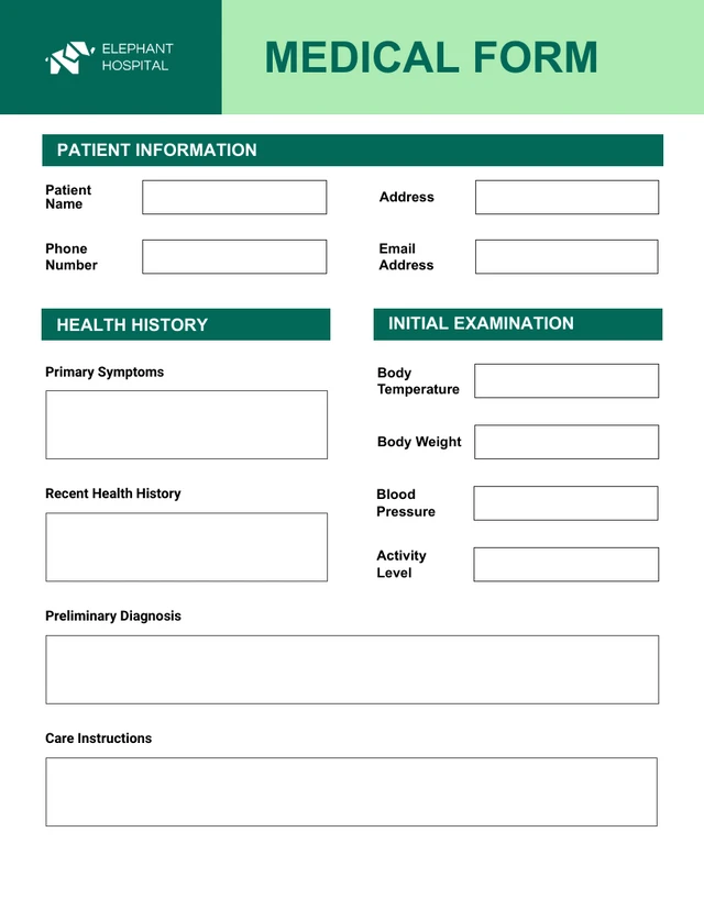 Minimalist Clean Green Mint Medical Form  Template