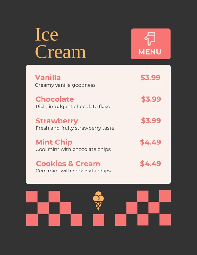 Simple Dark Ice Cream Menu Template