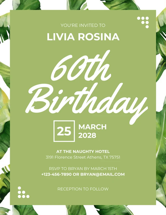 White And Green Modern Illustration 60th Birthday Invitation Template