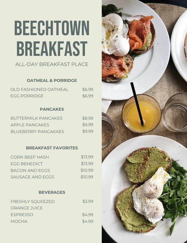 Light Green Pastel Minimalist Breakfast Menu Template