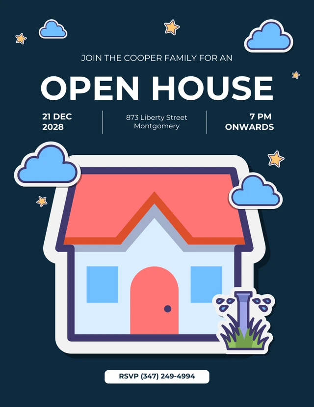 Dark Blue Open House Invitation Letter Template