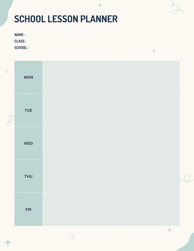 Soft Blue Minimalist School Lesson Planner Template