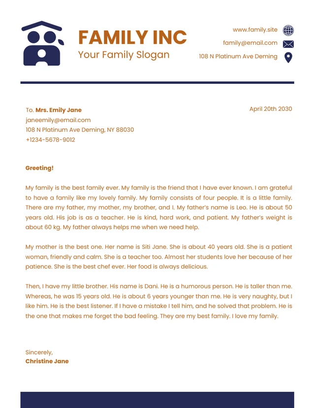 Brown And Navy Clean Business Family Letterhead
