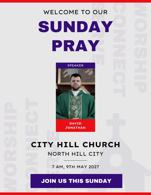 Red Purple Sunday Pray Church Poster Template
